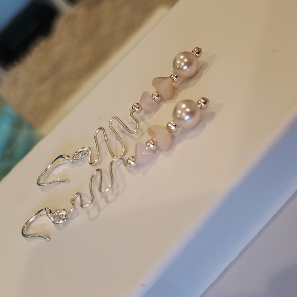 NWT 925 Sterling Silver Rose Pearls Crystals DROP DANGLE EARRINGS  2in Authentic - Picture 1 of 6